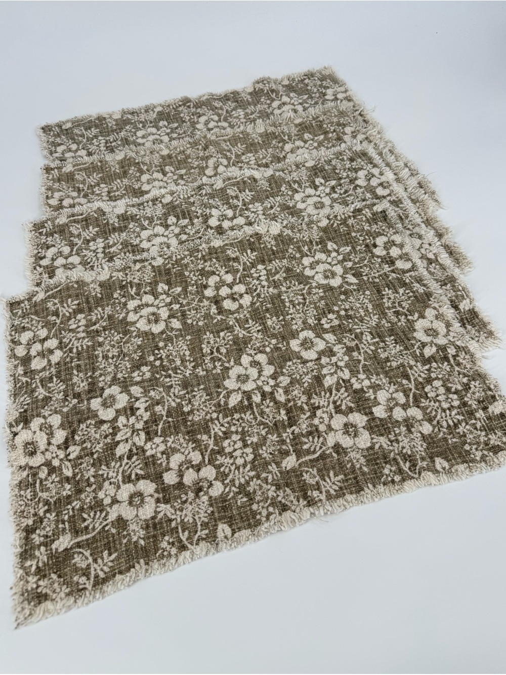 Rachel Zoe Floral Print Fringe Placemat Set of 4 | Taupe Multi